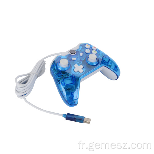 Manette de jeu filaire bleue transparente pour manette Xbox One